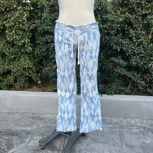 2000s Roxy Low Rise Drawstring Beach Surfer Geometric Wide Leg Pants Linen